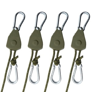 Keovoker Correas de trinquete retráctiles de 13 ft, paquete de 4, amarres resistentes de 75 lbs con ganchos mosquetón, verde militar