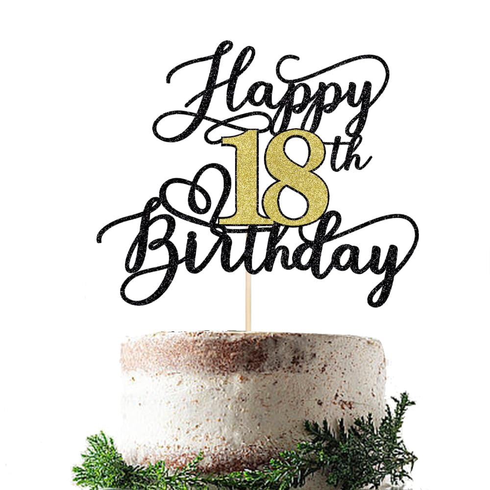 Keoysek Black Gold Happy 18th Birthday AFN1Cake Topper - Cheers to 18 ...