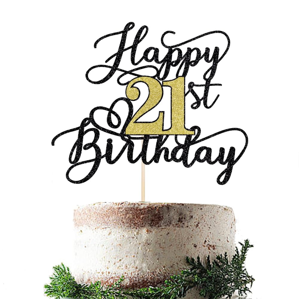 Happy 21st Birthday Cake Topper - Black Gold Glitter 'Cheers To 21 Years' Decoration (1 Pc) - View #12