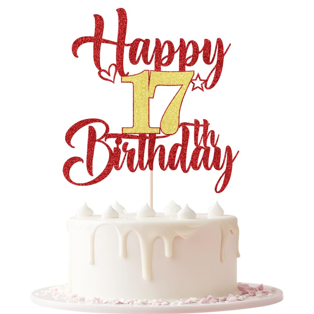 Keoysek Red Gold 17th birthday cake ITL1 topper Glitter Happy 17th ...