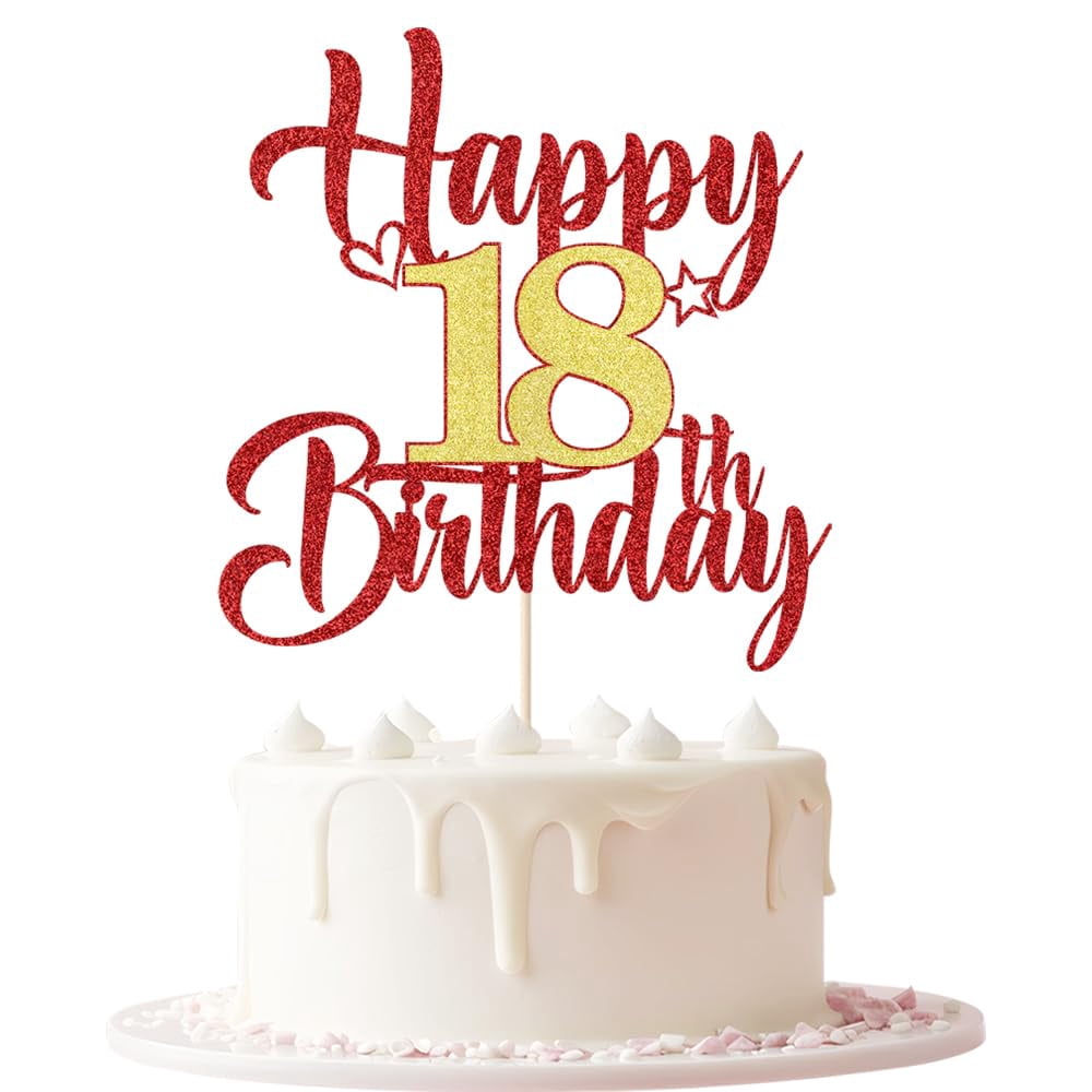 Keoysek Red Gold PriNst 18th birthday cake topper Glitter Happy 18th ...