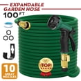 thumbnail image 1 of YYZ Expandable Garden Hose, 100ft, Lightweight, Flexible, Kink-Resistant, Durable Multi-Layer Construction, Green, with 10-Function Spray Nozzle, 1 of 8