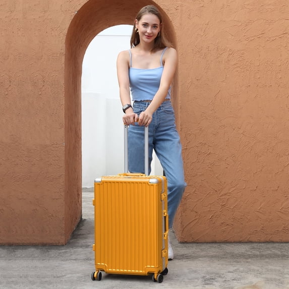 Kepane 24 Inch Luggage, Aluminium Frame, PC ABS Hard Shell, Suitcases with Wheels, TSA Lock, No Zipper, Orange