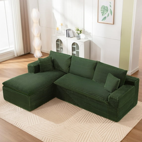 AMZFUN 107.9" Sectional Couch For Living room, Comfy Cloud Sofa with 5 Pillows, Oversized Modern Style, No Assembly Required, Green