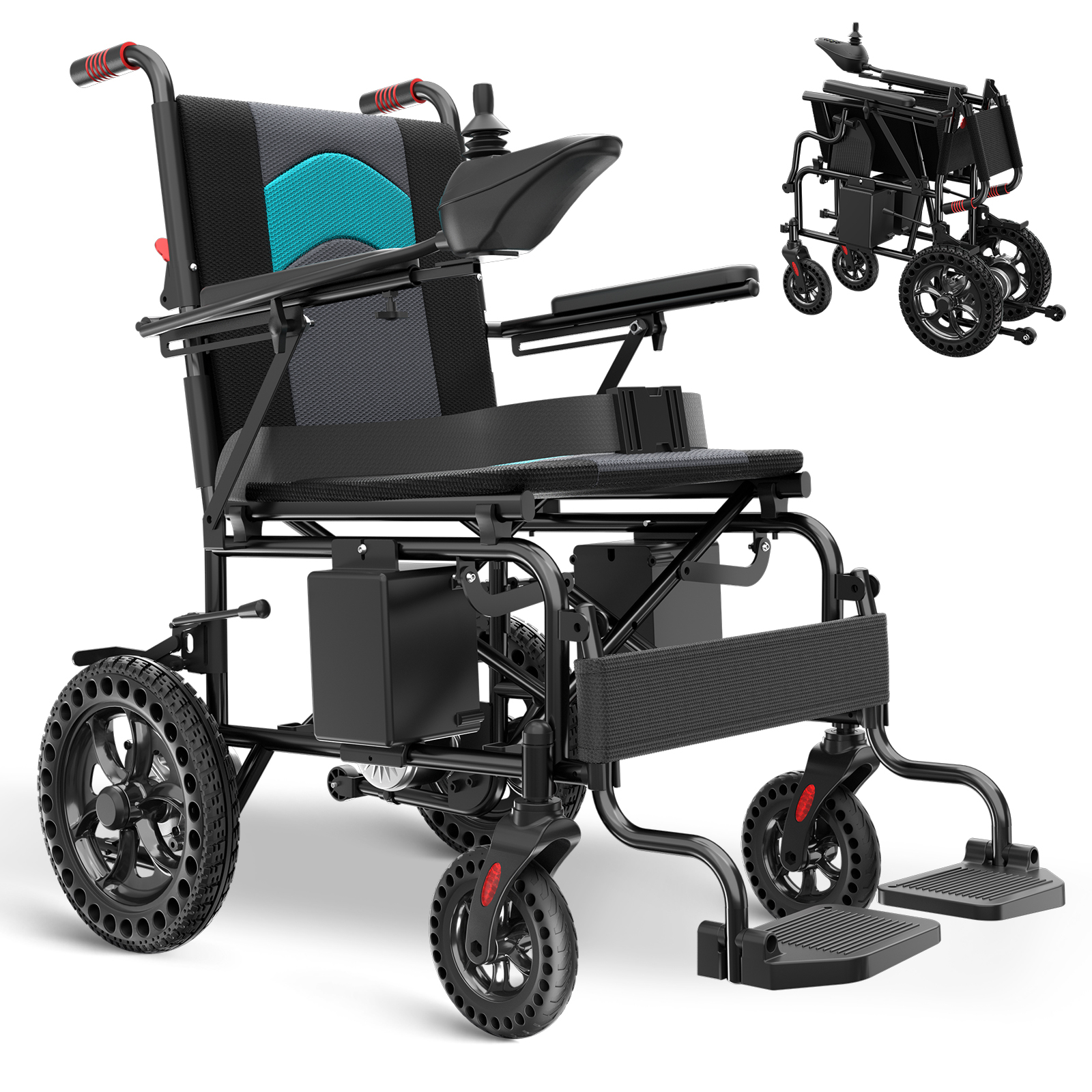 AMZFUN Folding Electric Wheelchair, 20 Mile Range With 500W Motor, Puncture Resistant Tires, All Terrain Use, Easy to Operate, Lightweight and Portable for Travel and Transportation