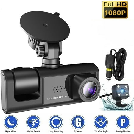 Kepeak 1080P HD Front/Rear/Inside Video Recorder Camera G-Sensor Car Dual Lens Dash Cam