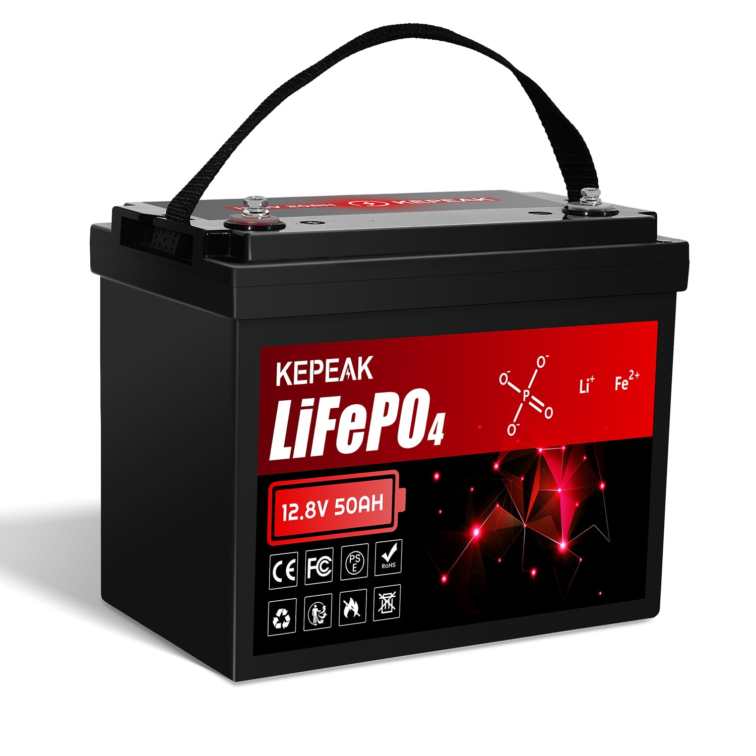 Kepeak 12.8V 50AH 50A BMS LiFePO4 Battery 15000+ Cycle for Home Storage Trolling Motor RV System