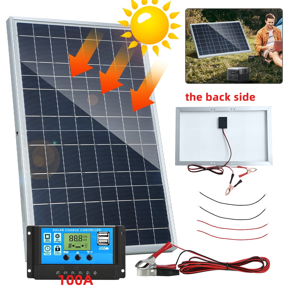 Kepeak 20W 18V Solar Panel Kit with 100A Charge Controller High Efficiency Solar Board with Extension Cable and Clips Terminal