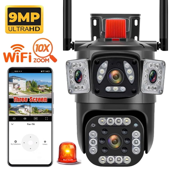 Kepeak Outdoor Security Camera, 2K Wifi Triple Lens Ptz Camera, 355 Pan 90 Tilt, 3-Screen View, Human Detection, Color Night Vision, 2-Way Audio