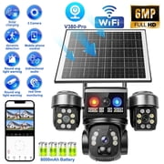 Kepeak 6MP WiFi Solar Security Camera, Triple Lens with 3-Screen View, PTZ, PIR Motion Detection, 2-Way Audio
