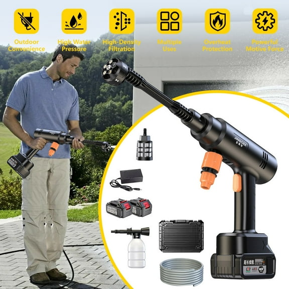 Kepeak Cordless High-Pressure Washer 21V Portable 300W Power Washer with Adjustable Nozzle, Foam Bottle & Toolbox