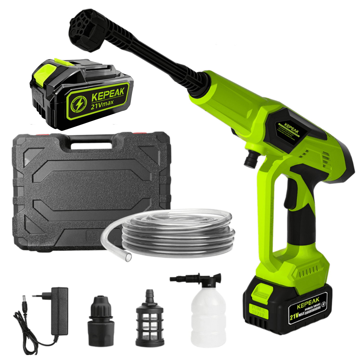 Kepeak Cordless Pressure Washer 1450 Psi, 21V Portable Handheld Power Washer with 6-in-1 Spray Nozzle and 2 4.0Ah Batteries for Car, Garden, Patio