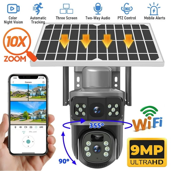 Kepeak Dual Lens Solar Security Camera Outdoor Wireless, 6MP WiFi PTZ Cameras with 3 Screens, Night Vision, AI Human Detection, 2-Way Audio