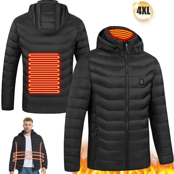 Kepeak Heated Jackets for Men Women Rechargeable Heated Vest with Hood Plus Size Heating Jackets Winter USB Charging Heating Coat Black 4XL