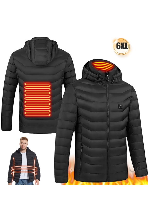 Heated Jackets for Men Women Rechargeable Heated Vest with Hood Plus Size Heating Jackets Winter USB Charging Heating Coat Black 6XL