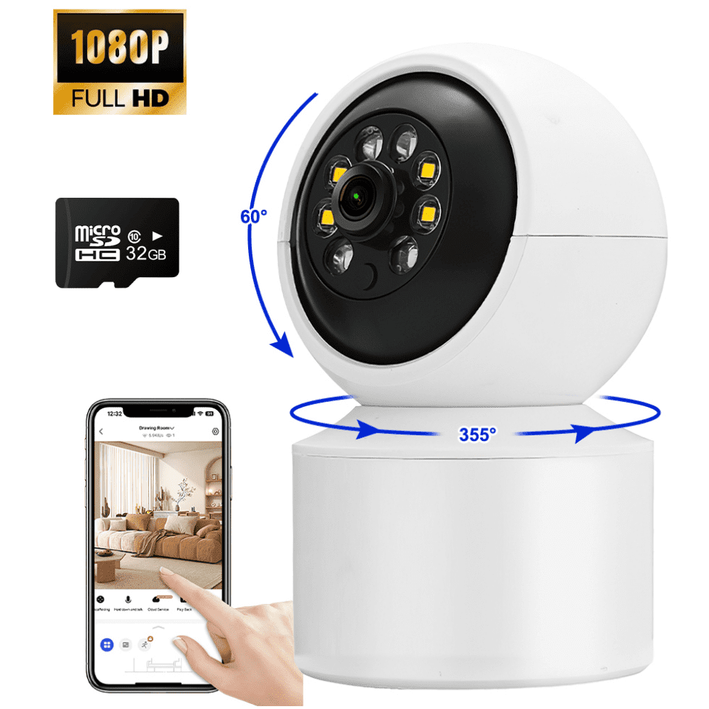 KEPEAK Indoor Wired PTZ Security Camera,1080P HD, Pan 355°Tilt 90°,24/7 Recording,AI Human Tracking,Night Vision,Two-Way Audio,32GB SD Card Included