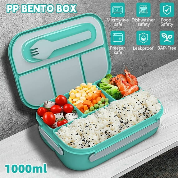 Kepeak Lunch Box , Bento Storage Box with 4 Compartments for Picnic, Protable 1000ML Bento Box with Fork, BPA-free