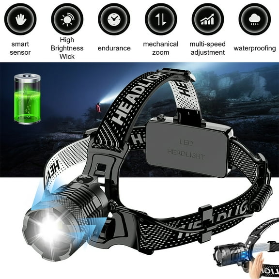 Kepeak Rechargeable LED Headlamp 2500 Lumens, 10W, IP58 Waterproof, Outdoor Hiking, Camping, Fishing, Night Safety