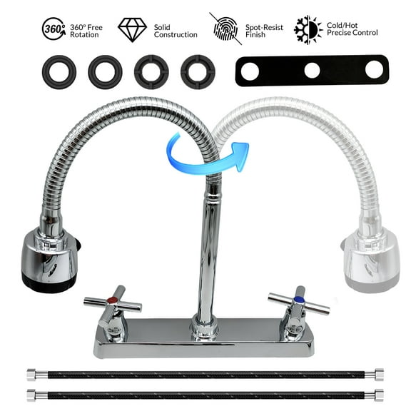 Kepeak Sink Faucet - Lead-Free Stainless Steel Centerset Faucet for Bathroom Sink Vanity, RV,Kitchen Sink