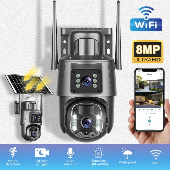 Kepeak Wireless Solar Security Camera Outdoor Dual Lens 1296P, 5G/2.4G WiFi Home Surveillance Camera with PIR Human Detection, Two-Way Audio, Color Night Vision, IP66 Waterproof