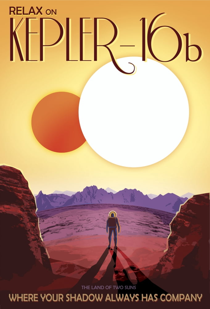 Kepler-16b orbits a pair of stars in this retro space poster Canvas Art - Stocktrek Images (24 x 35)