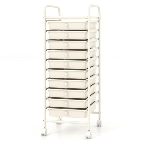 Kepooman 10 Drawer Storage Cart, Mobile Shelving Unit, Rolling Storage Cart Organizer with 4 Universal Casters-White