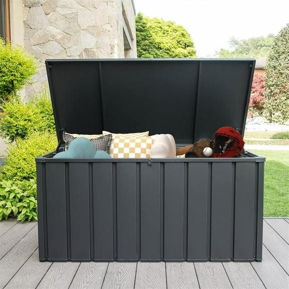 Kepooman 120 Gallon Outdoor Storage Deck Box Waterproof, Large Patio Storage Bin for Outside Cushions, Throw Pillows, Garden Tools, Lockable (Dark Gray)