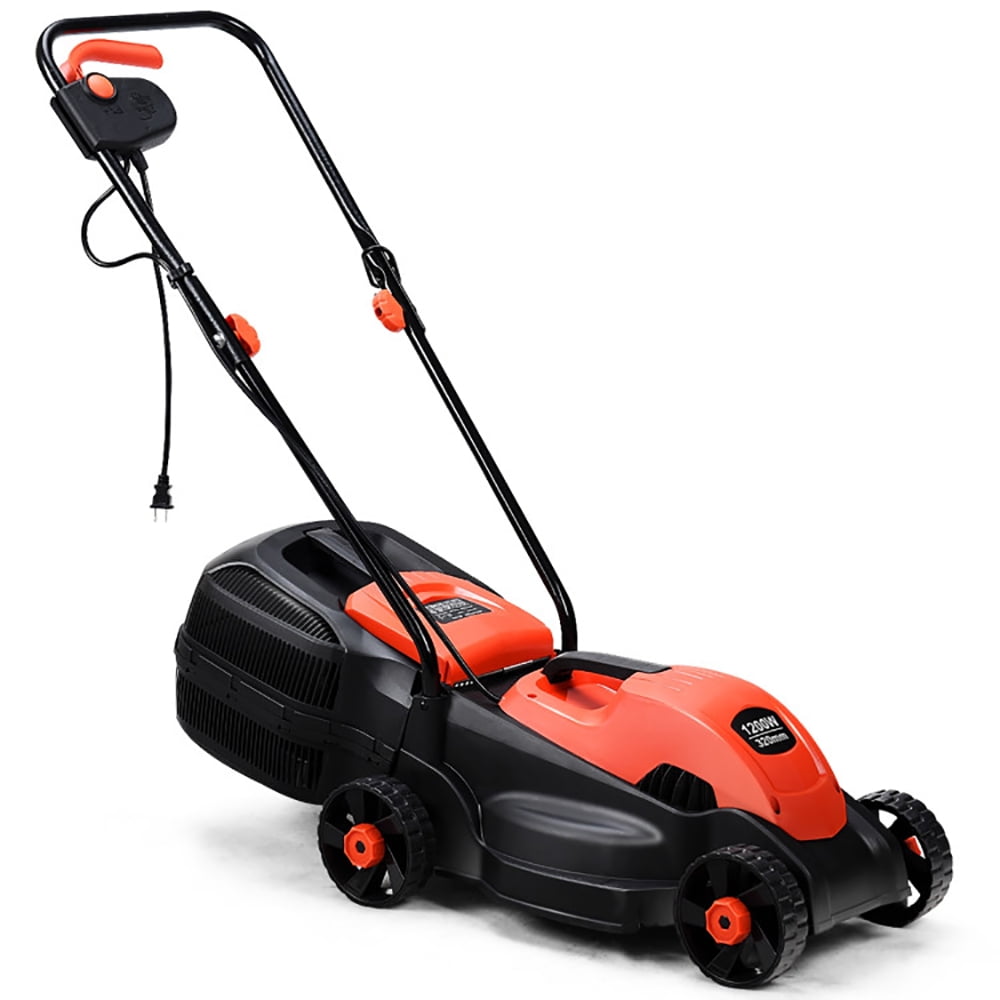 Kepooman 14” 12-Amp 120V Corded Electric Push Lawn Mower, Height Adjustable, with Grass Bag, Red