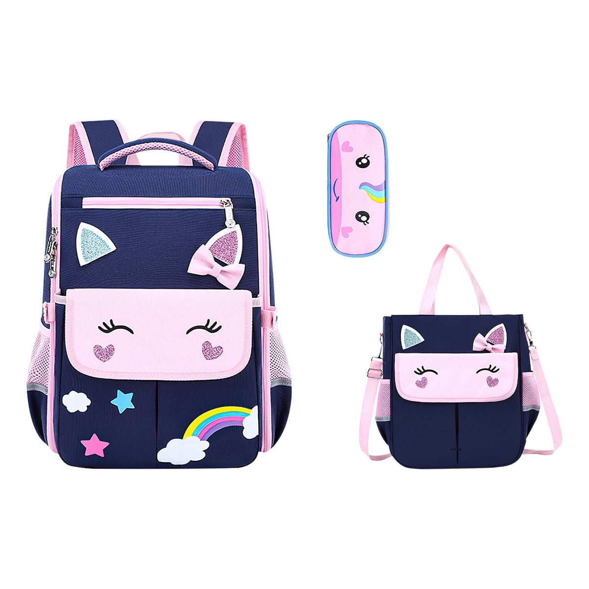 Kepooman 14.57" Kids Backpack, Elementary Bookbag with Lunch Bag and Pencil Bag, Unicorn Travel Backpacks for Children, Blue Kepooman 14.57" Kids Backpack, Elementary Bookbag with Lunch Bag and Pencil Bag, Unicorn Travel Backpacks for Children, Blue