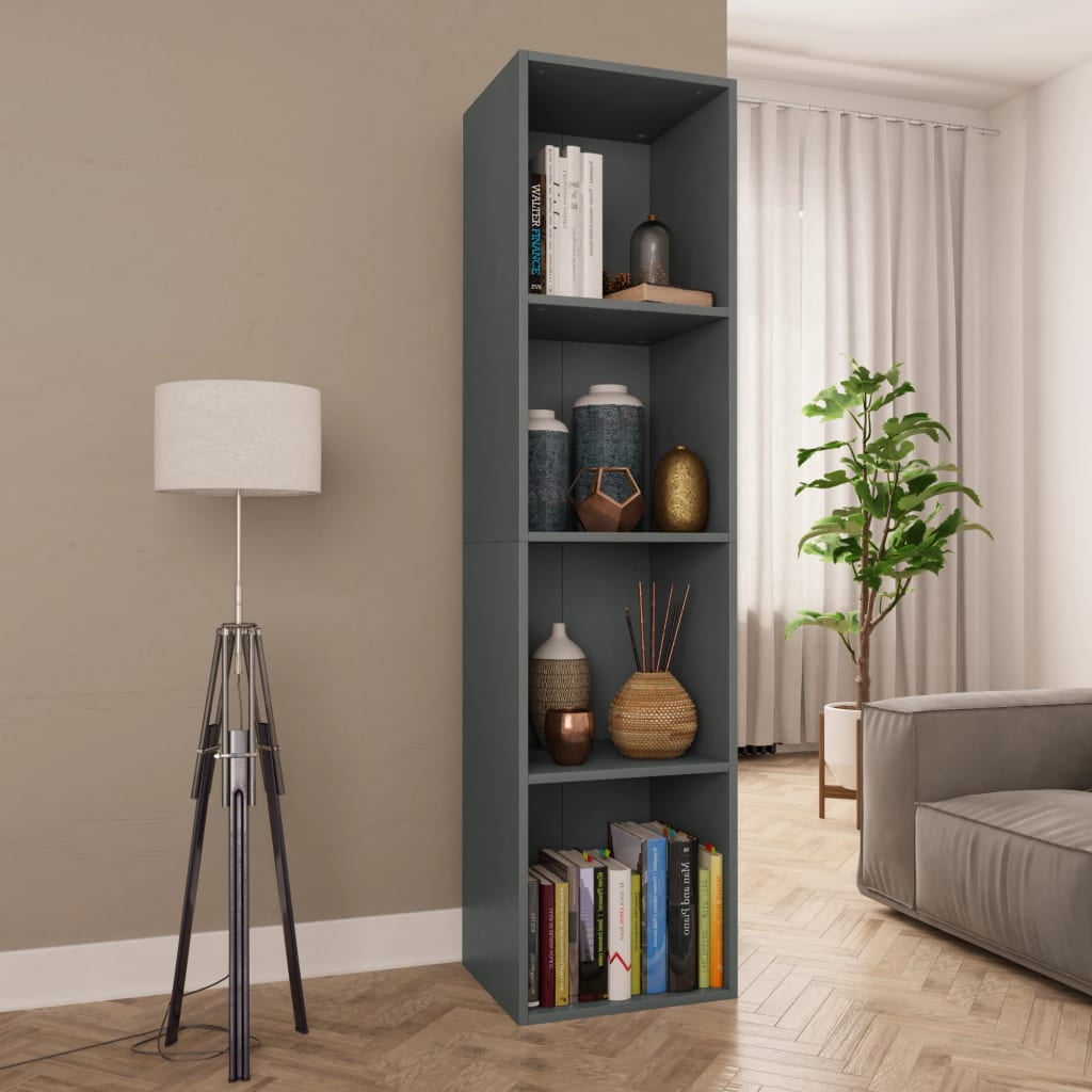 Kepooman 14" Modern 4-Tier Vertical Storage Bookcase for Office Living Room Bedroom, Tall Cube Bookshelf with Storage, Dark Grey