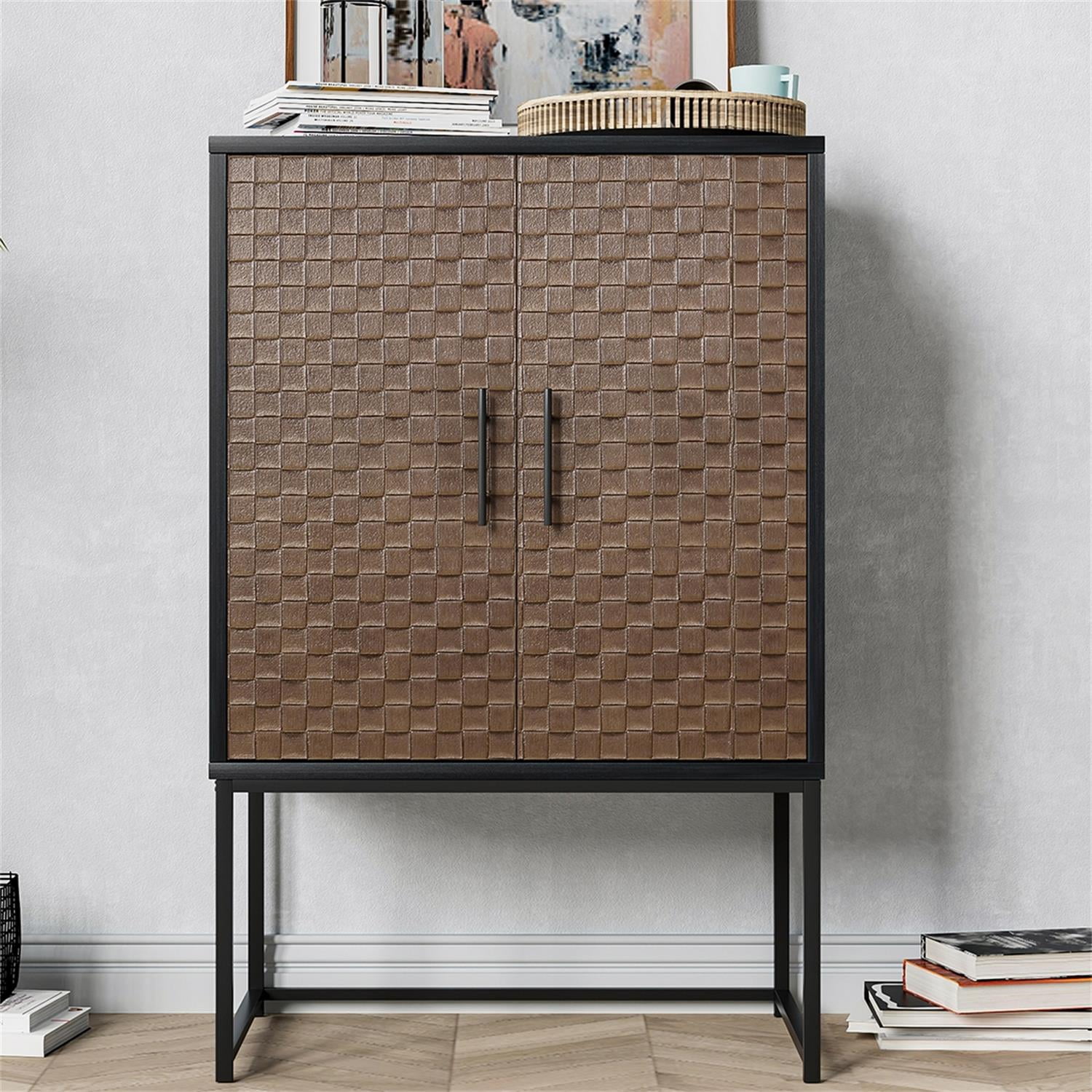 Kepooman 2 Door Storage Cabinet, Sideboard Buffet Cabinet for Kitchen with Door, Black Brown