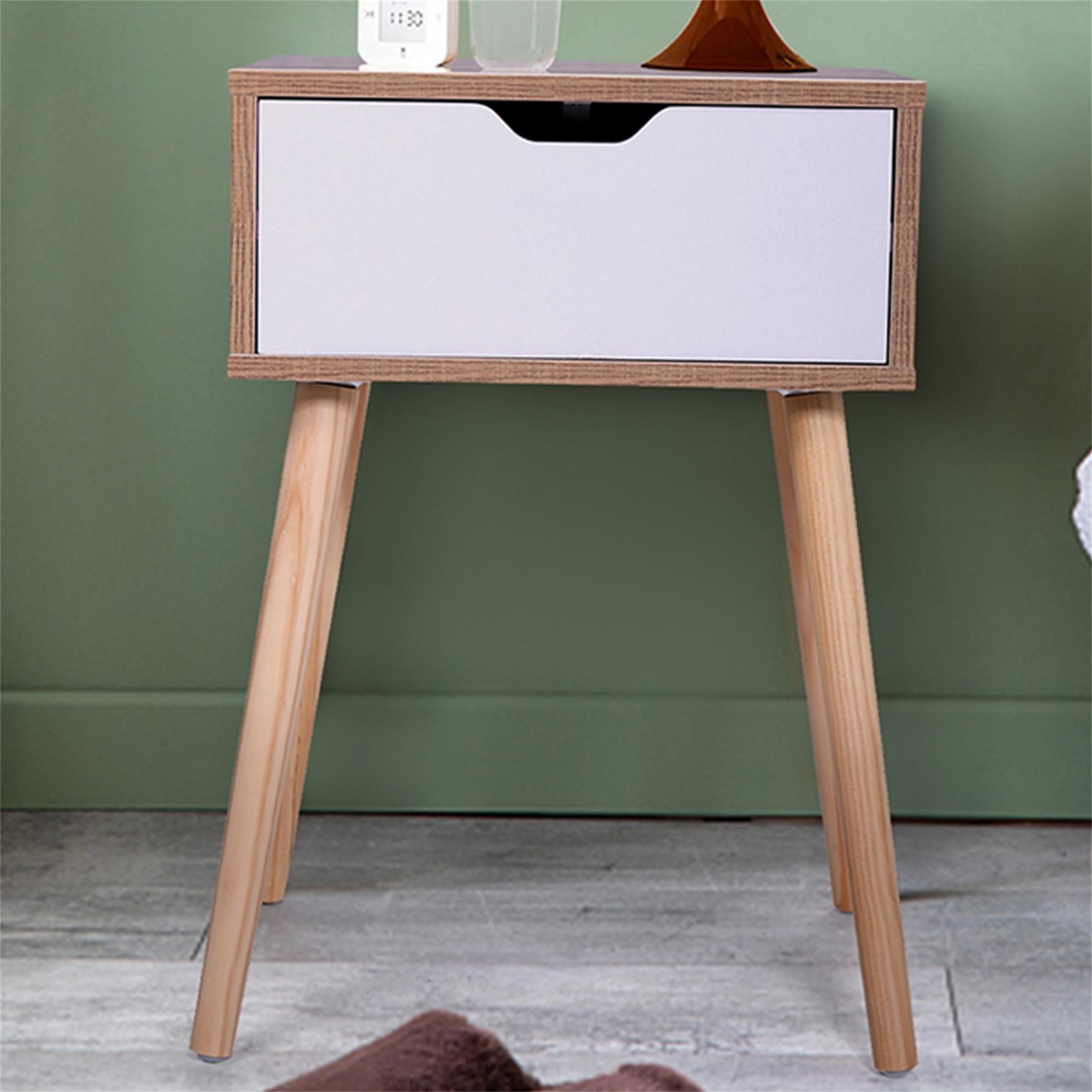 Kepooman 23" Nightstand, End Table with Drawer and Solid Pine Legs, Nightstand Side Table for Bedroom, Light Brown