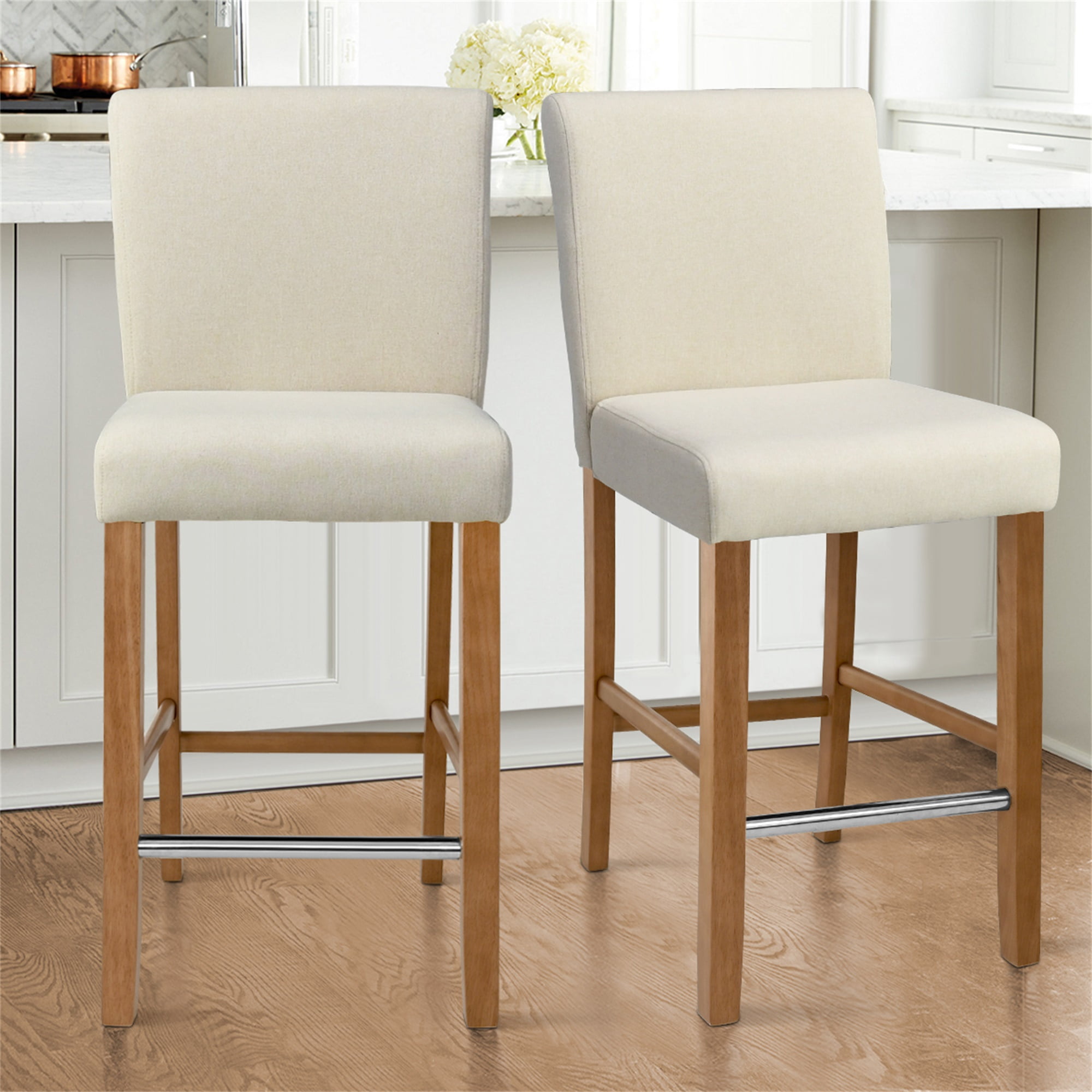 Kepooman 26" Seat Height Dining Set of 2, Modern Kitchen Upholstered Counter Height Leisure Chairs, Beige