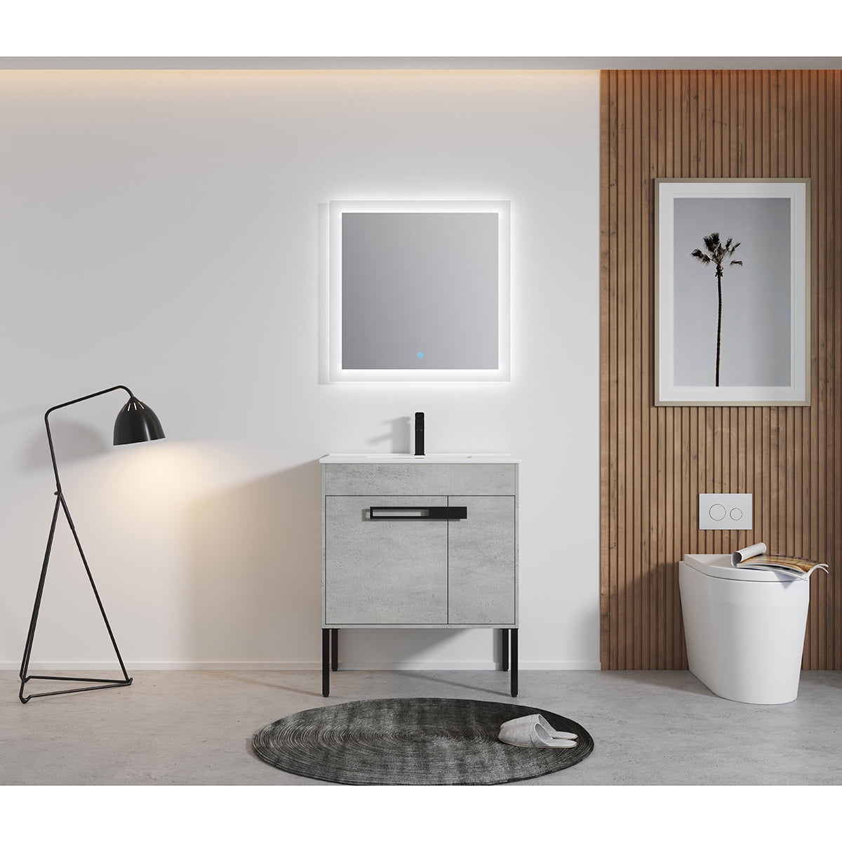 Kepooman 29" Modern Bathroom Vanity, Freestanding Sink Vanity Set with Handle, Cement Grey