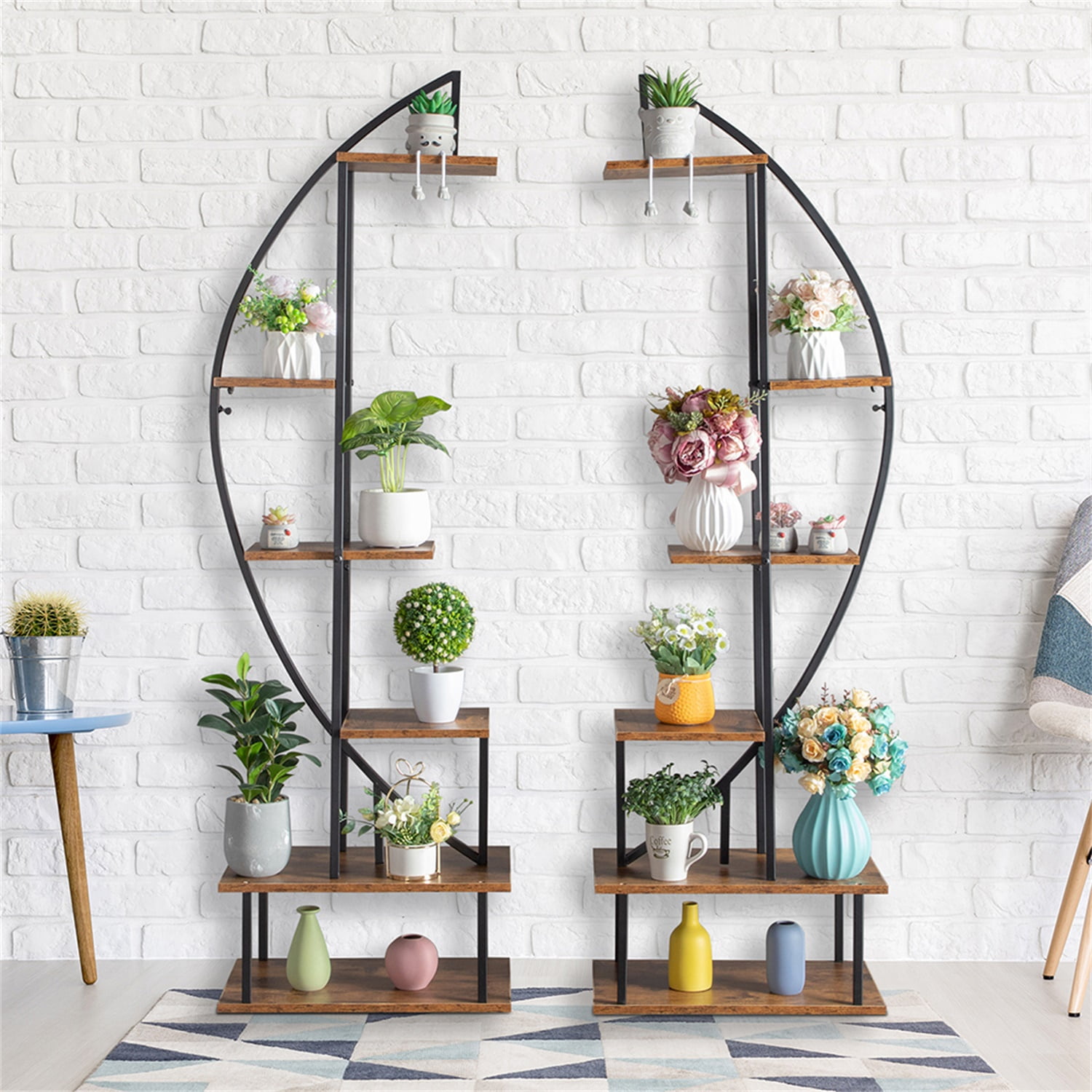 Kepooman 2pcs 6-Tier Plant Stand, Half Moon Shape Ladder Plant Stands for Garden Balcony, Black Display Shelf