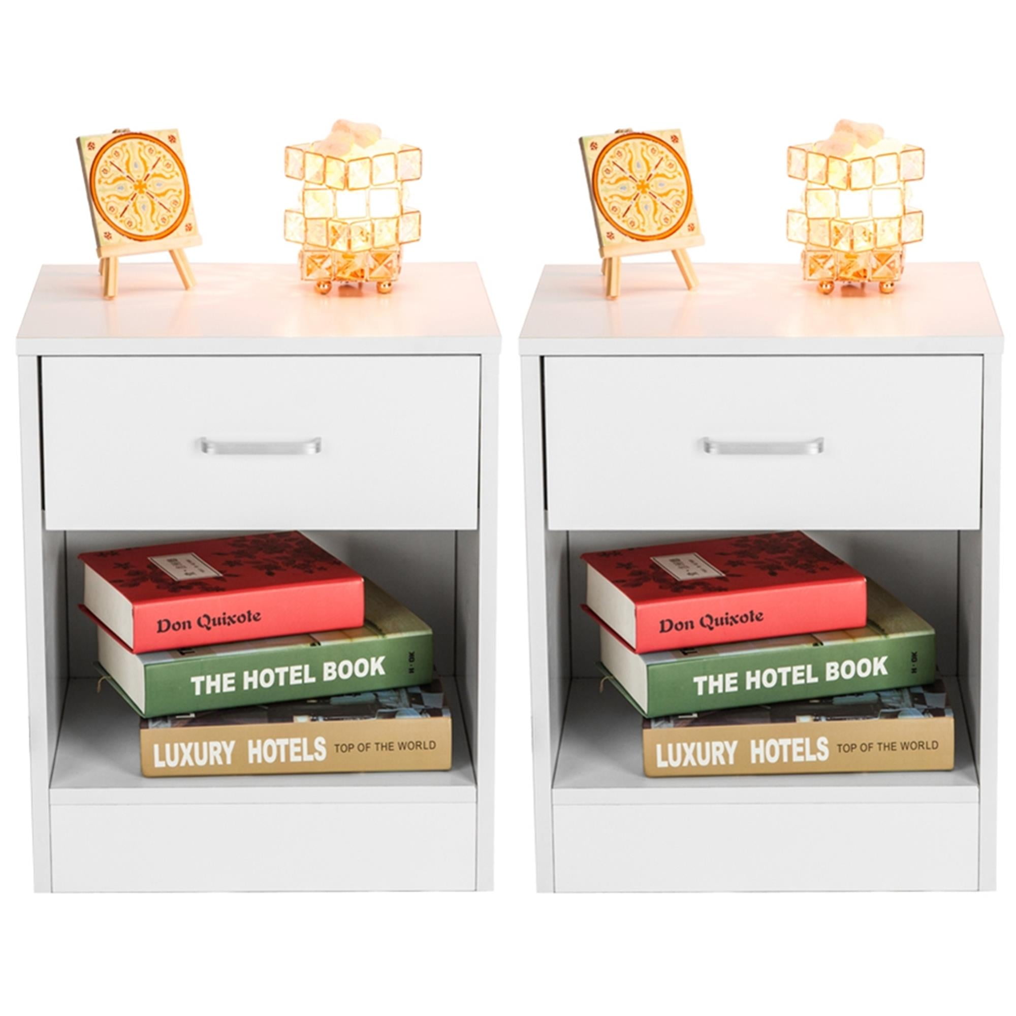 Kepooman 2pcs Night Table, Nightstand Side Table with Drawer for Living Room, White