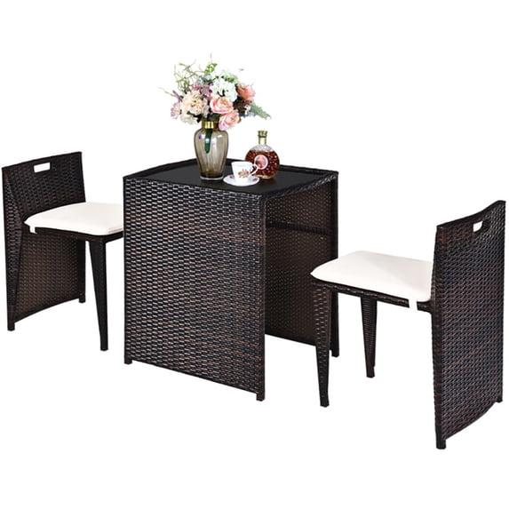 Kepooman 3 Pieces Cushioned Wicker Patio Bistro Set with No Assembly Needed, Lounge Chairs Table Set, Patio Garden Lawn Seat,Black