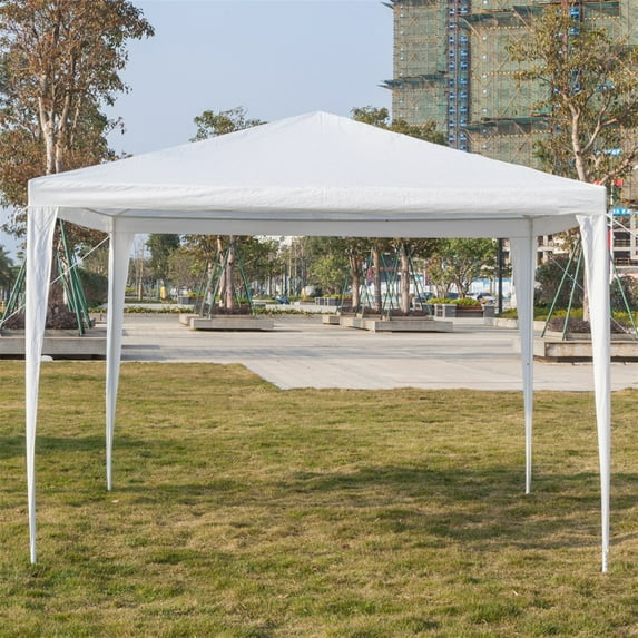 Kepooman 3 x 3m Portable Home Use Waterproof Canopy, Outdoor Sun Shelter with Two Doors & Spiral Tubes for Party/ Exhibition/ Picnic, White, Four Sides