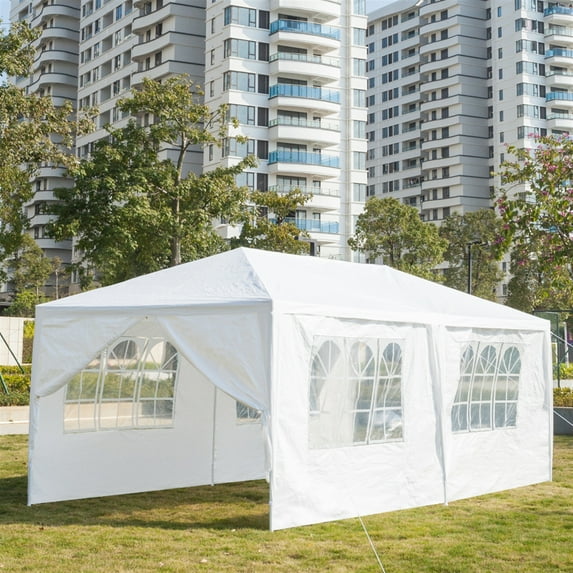 Kepooman 3 x 6m Outdoor Canopy Tent, Instant Canopy with Two Doors & Spiral Tubes, Waterproof Camping Canopy for Party/ Exhibition/ Picnic, White, Six Sides