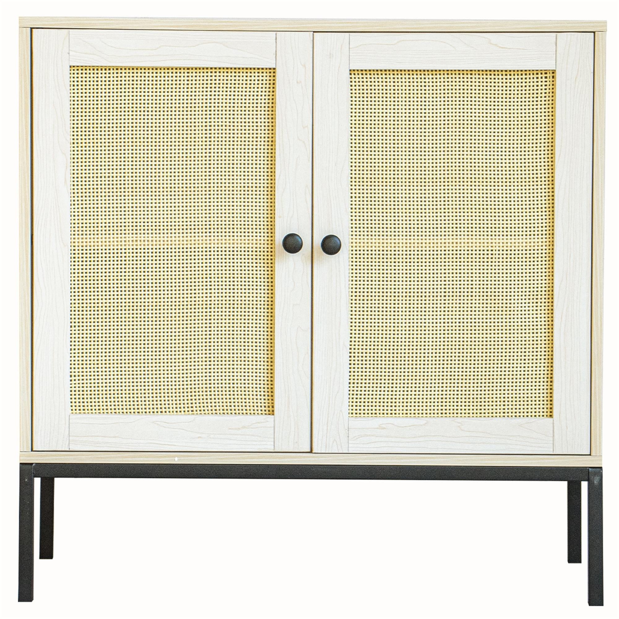 Kepooman 31.5" Tall 2 - Door Kitchen Storage Cabinet with 2 Rattan Doors and Metal Legs, Entryway Sideboard for Living Room, Natural Wood Kepooman 31.5" Tall 2 - Door Kitchen Storage Cabinet with 2 Rattan Doors and Metal Legs, Entryway Sideboard for Living Room, Natural Wood