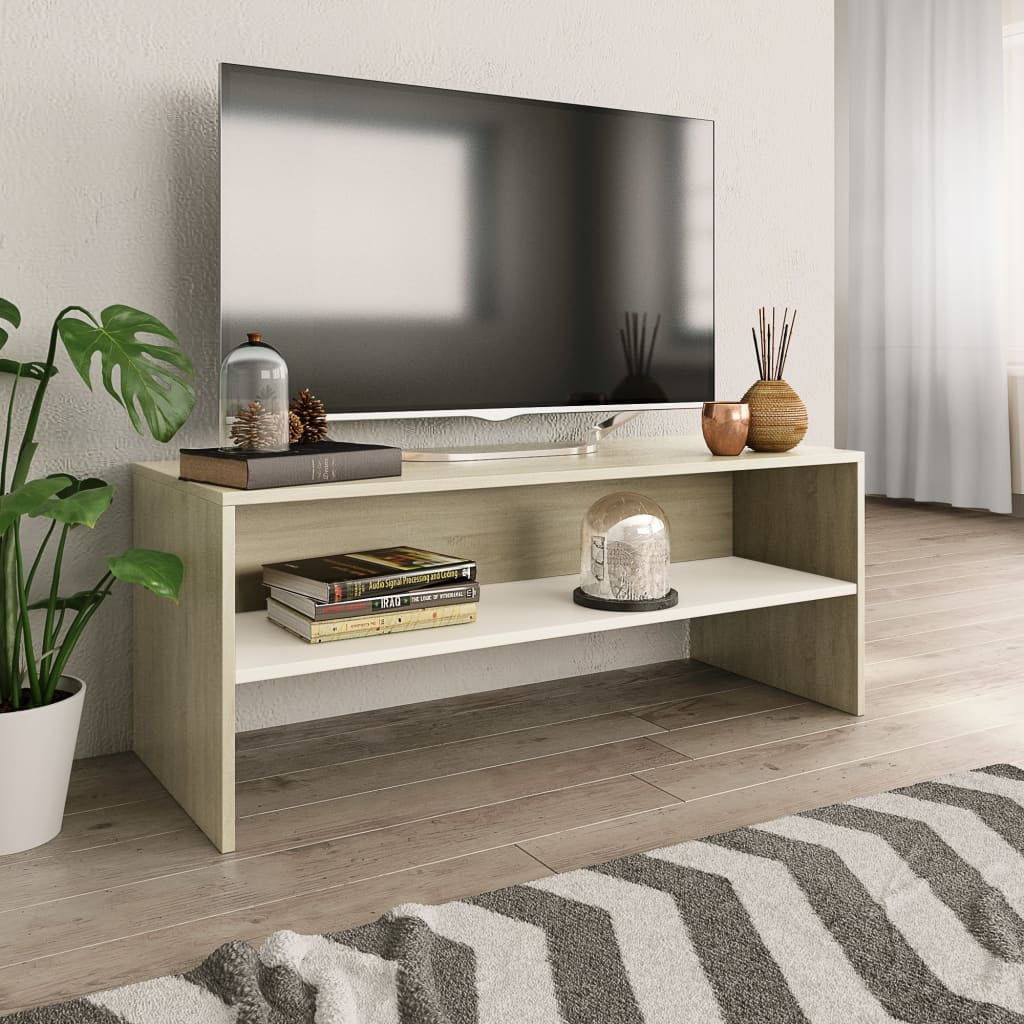 Kepooman 39" Modern Rectangle TV Cabinet Stand Console Table with Storage Shelf for Living Room, Beige