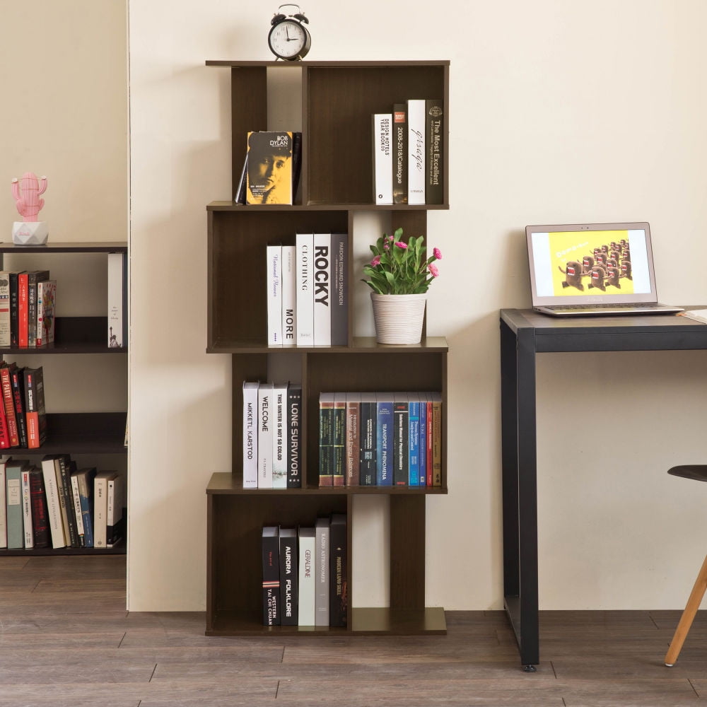 Kepooman 4 Layers Home Office Modern Storage Organizer Z-shelf for Bedroom Study Room, Cherry Wood Kepooman 4 Layers Home Office Modern Storage Organizer Z-shelf for Bedroom Study Room, Cherry Wood