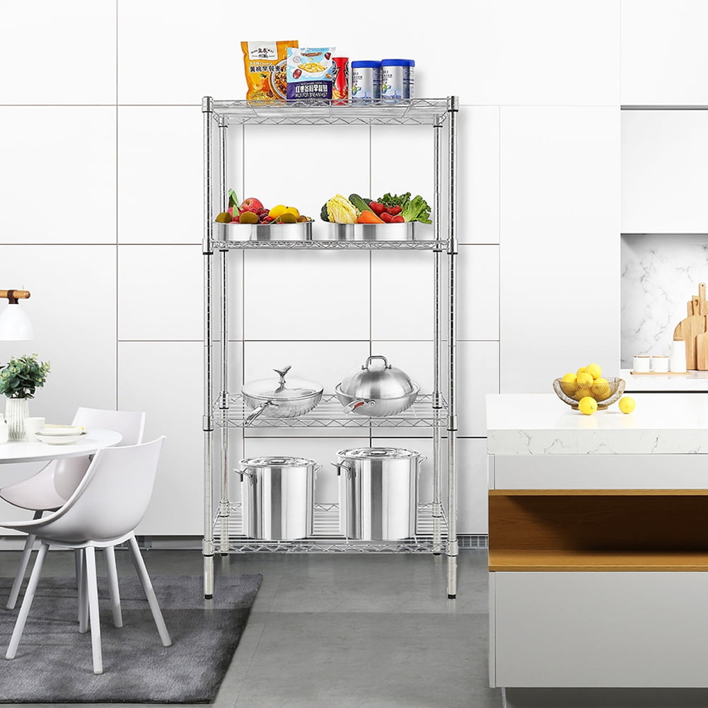 Kepooman 4 Tier Adjustable Shelving Storage Rack with Wheels for Laundry Bathroom Kitchen, Chrome Kepooman 4 Tier Adjustable Shelving Storage Rack with Wheels for Laundry Bathroom Kitchen, Chrome