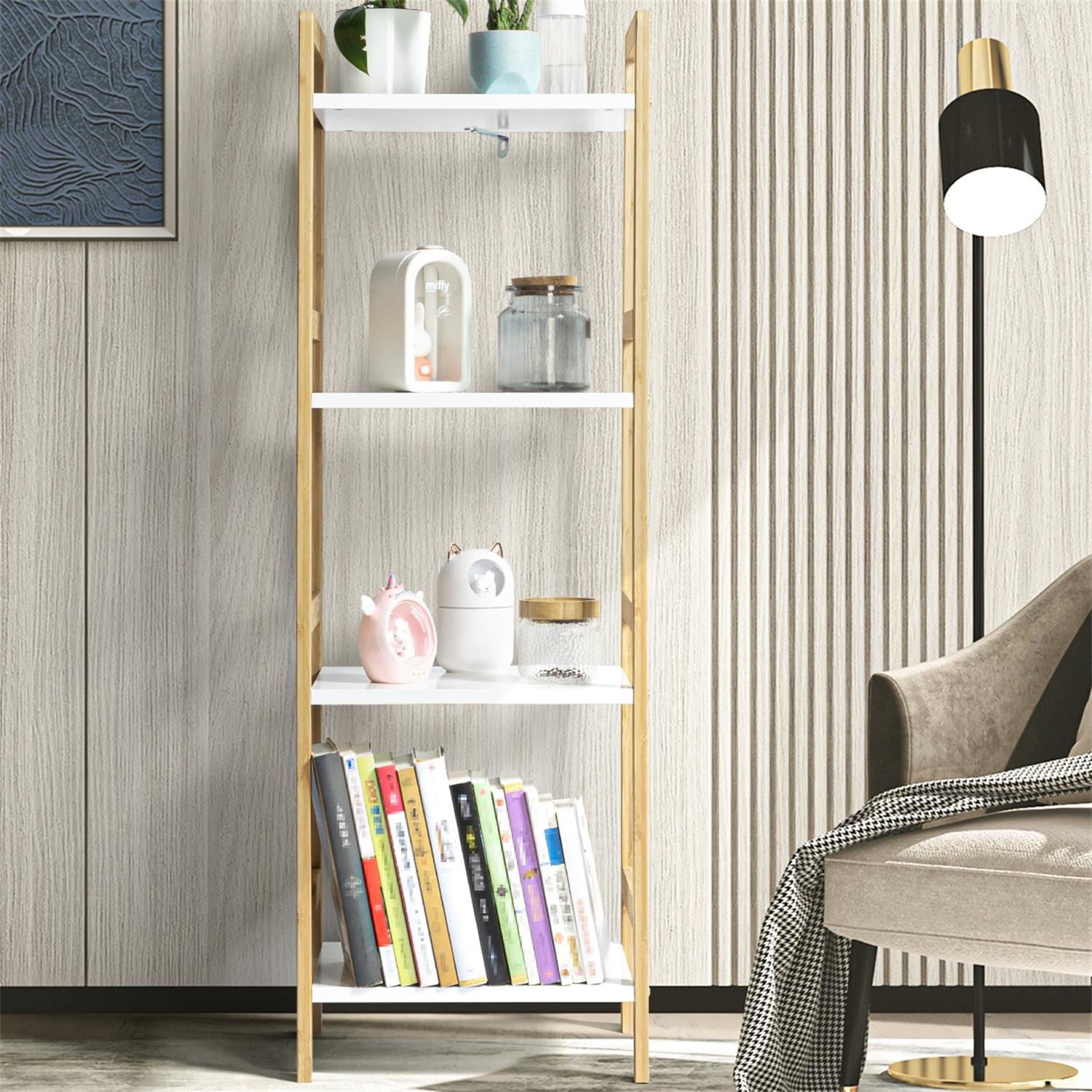 Kepooman 4 Tier Open Floor Shelves, Kitchen Floor Shelf for Living Room, Free Standing Rack Organization for Bedroom, White Kepooman 4 Tier Open Floor Shelves, Kitchen Floor Shelf for Living Room, Free Standing Rack Organization for Bedroom, White