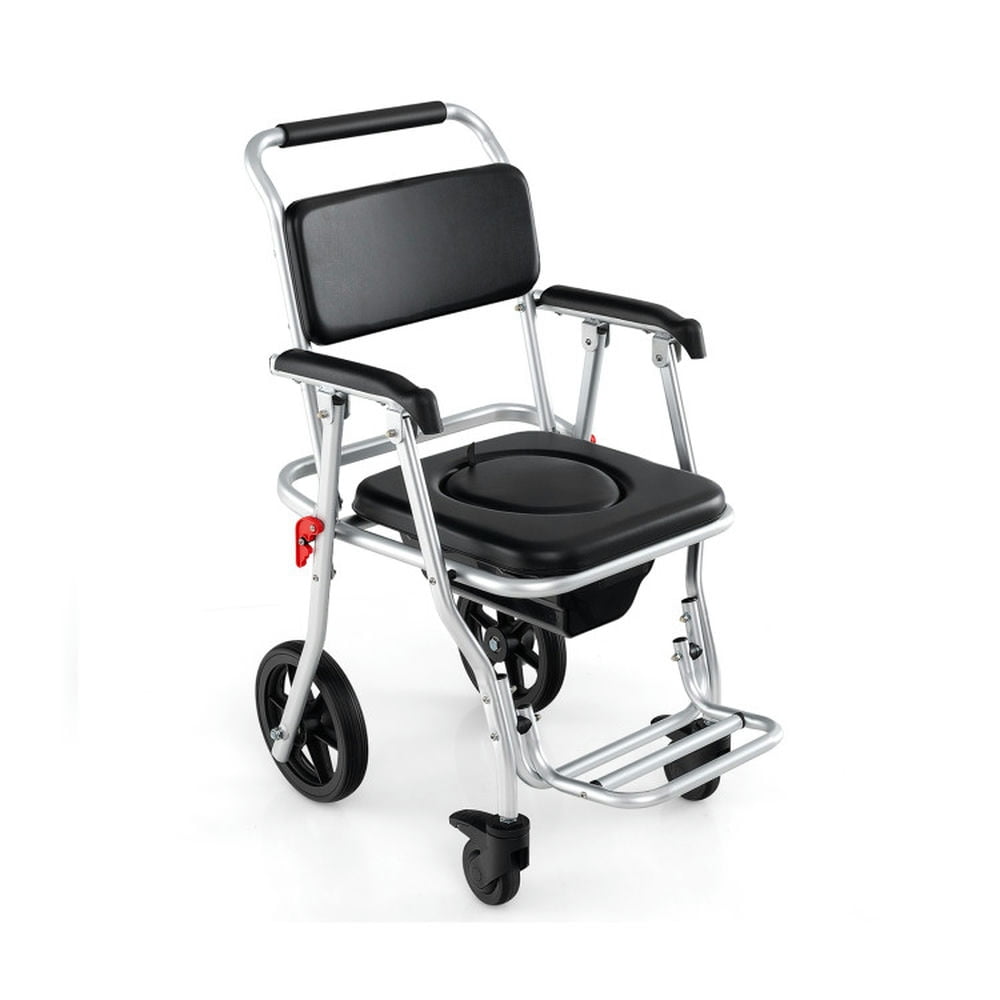 Kepooman 4-in-1 Foldable Bedside Commode Chair with Brakes and Bucket and Footrest