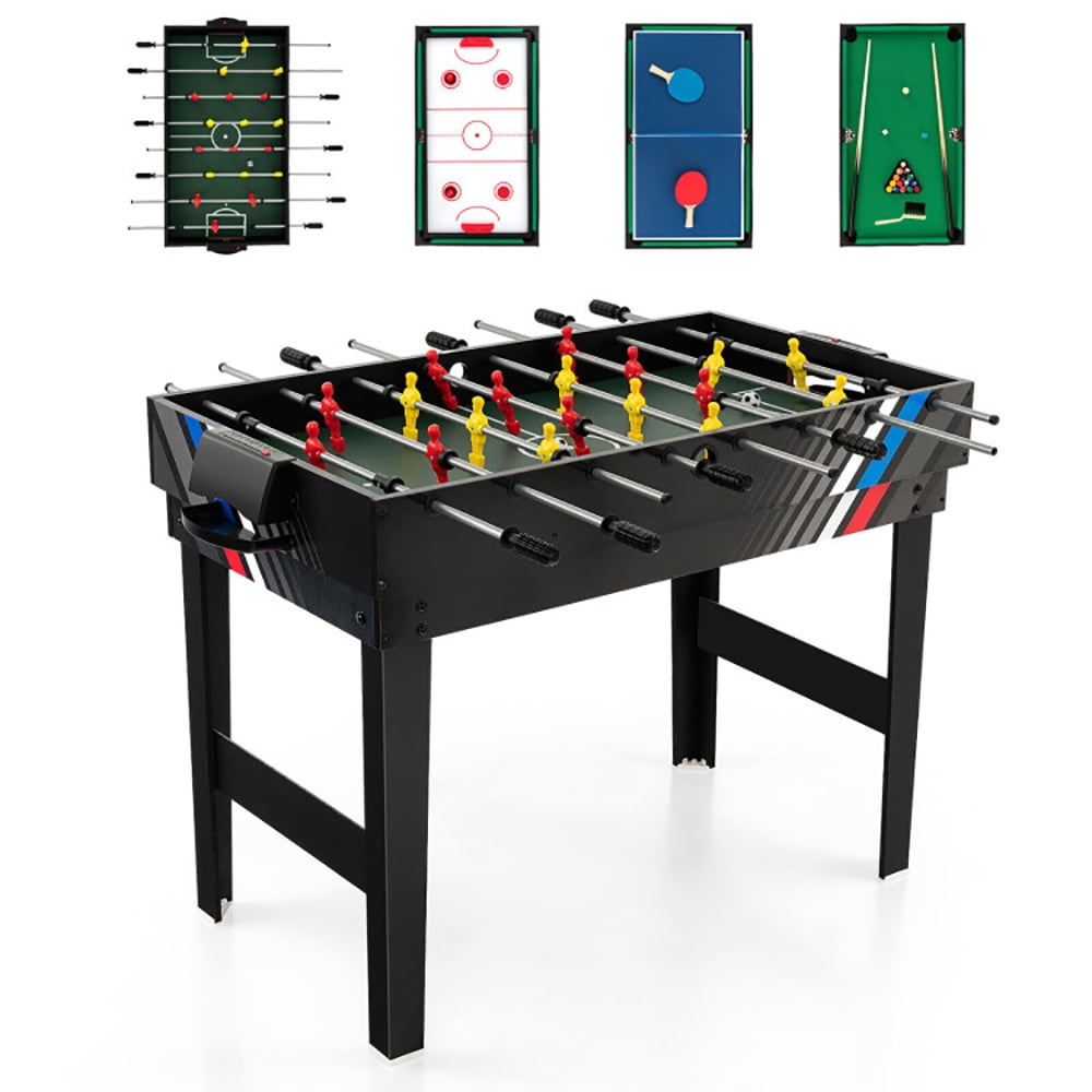Black 4-in-1 Multi Game Table with Foosball, Hockey, Pool, and Table Tennis