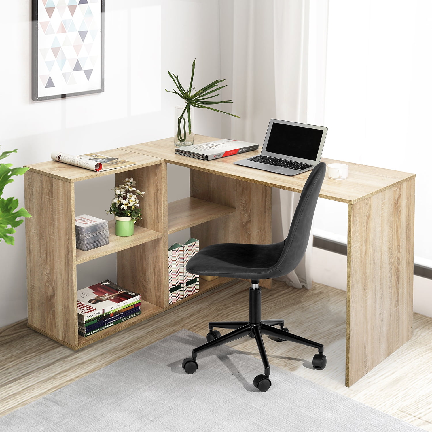 Kepooman 47.24" Modern L-Shaped Corner Computer Desk, Writing Study Table with Locker, Wood Color Kepooman 47.24" Modern L-Shaped Corner Computer Desk, Writing Study Table with Locker, Wood Color
