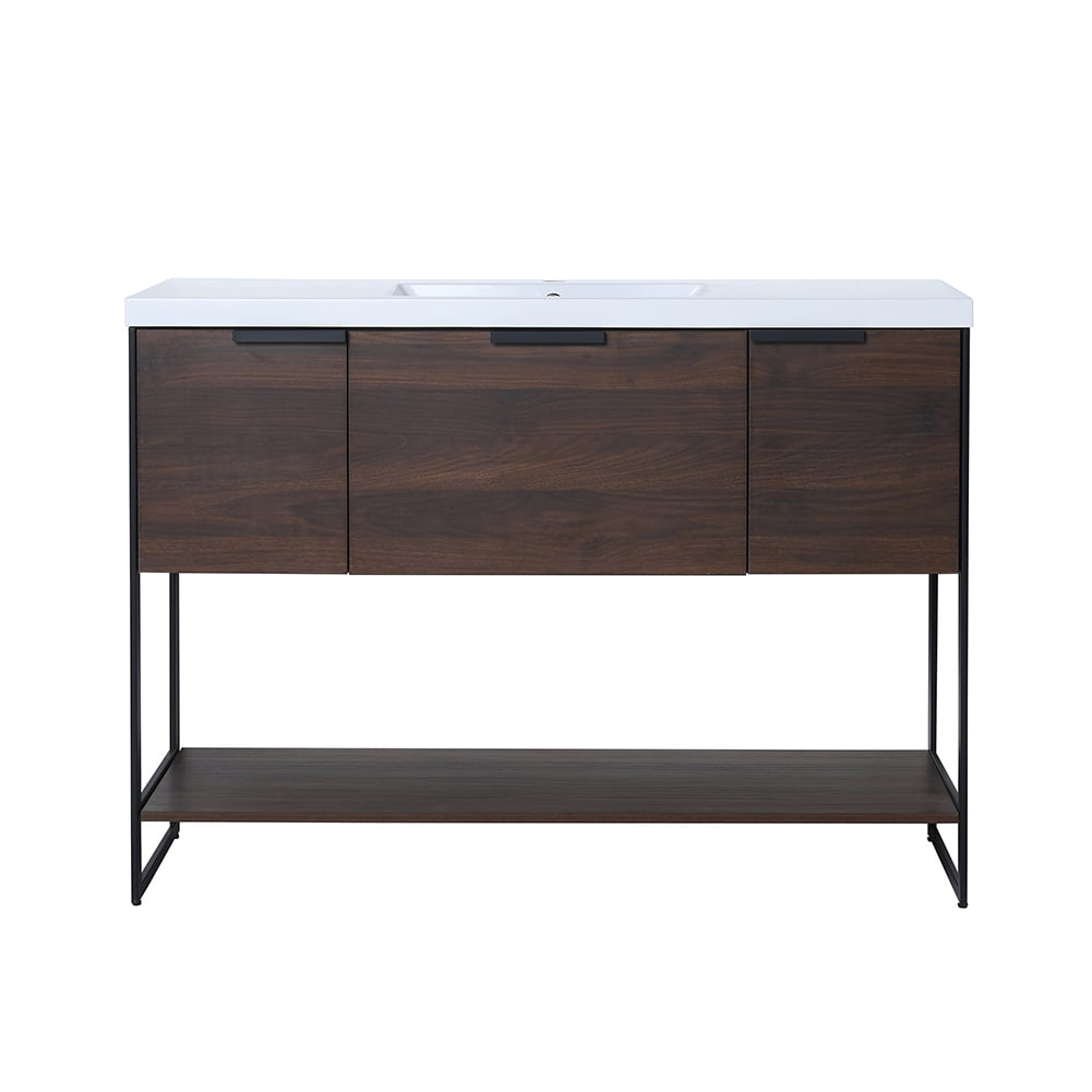 Kepooman 47" Bathroom Floating Vanity Cabinet, Contemporary Walnut Wooden Bathroom Vanity with Doors and Drawer Kepooman 47" Bathroom Floating Vanity Cabinet, Contemporary Walnut Wooden Bathroom Vanity with Doors and Drawer