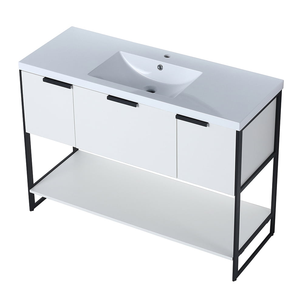 Kepooman 47" Modern Floating Bathroom Vanity, Free Standing Cabinet with Doors and Drawer, White Straight Grain Kepooman 47" Modern Floating Bathroom Vanity, Free Standing Cabinet with Doors and Drawer, White Straight Grain