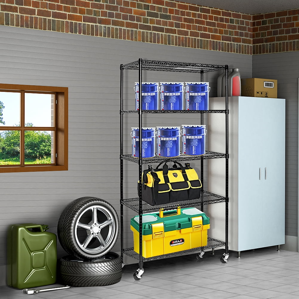 Kepooman 5-Tier Shelving Unit Storage with Wheels and Adjustable Rack Adjustable Organizer for Pantry Laundry Bathroom Kitchen, Black Kepooman 5-Tier Shelving Unit Storage with Wheels and Adjustable Rack Adjustable Organizer for Pantry Laundry Bathroom Kitchen, Black